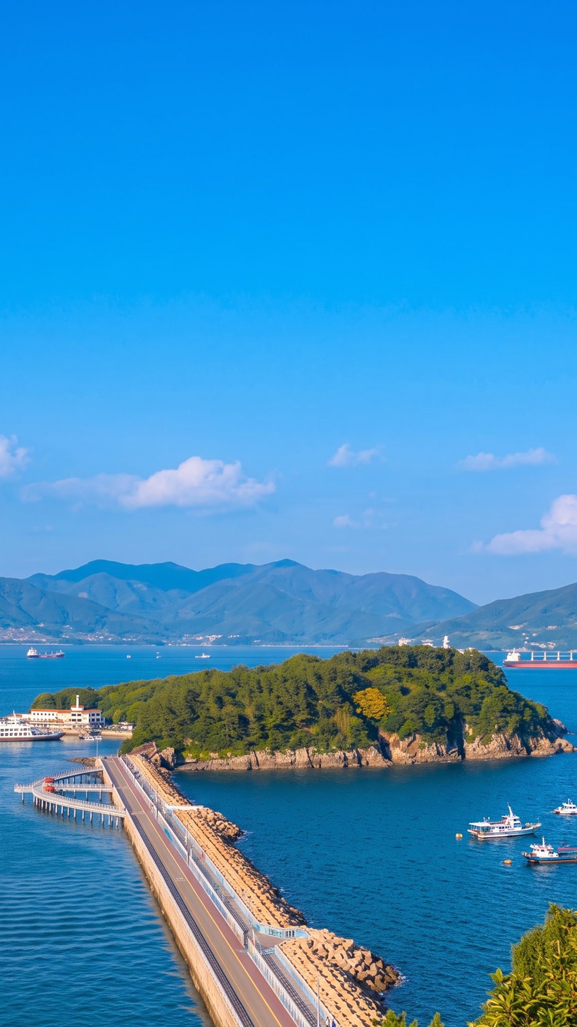 Odongdo island and its seaside breakwater in Yeosu